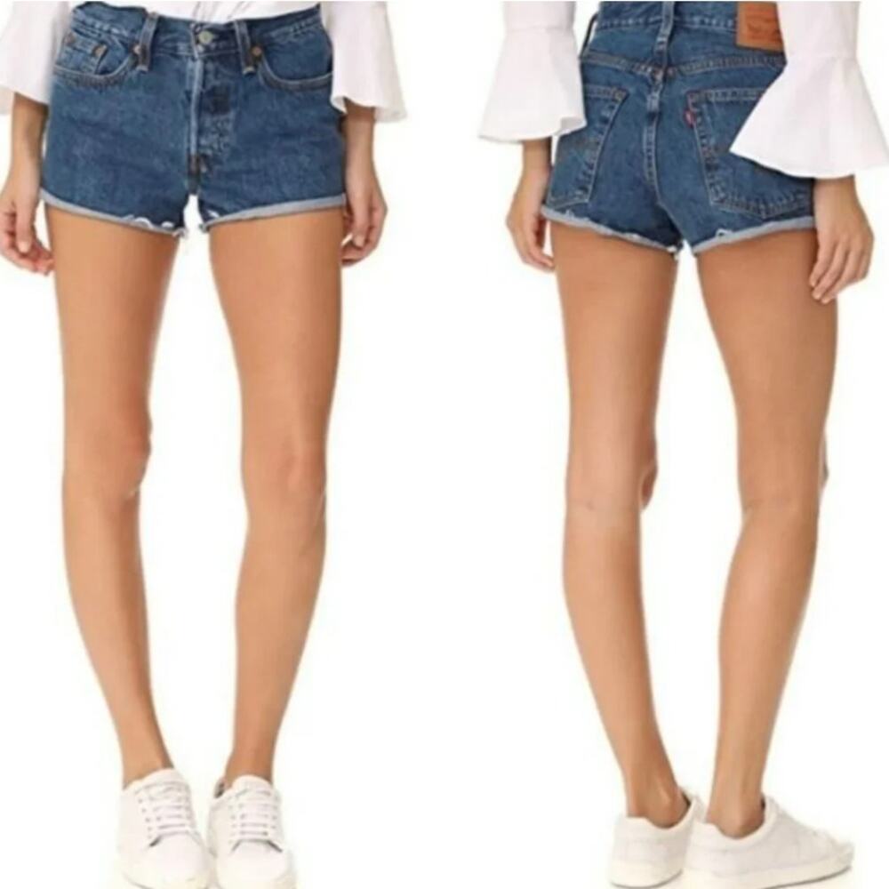Levi's 501 Women's 28 Shorts White Oak Cone Denim Button Fly Cut Off Blue